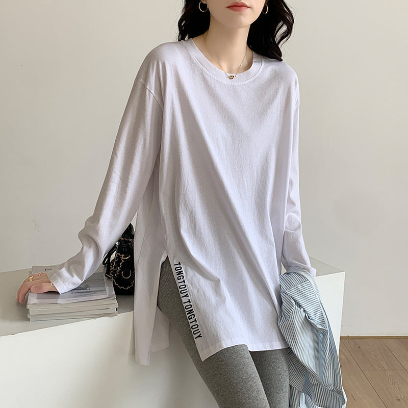 Damen Oversized-Shirt Längeres Design Seitliche Schlitzen Weiß
