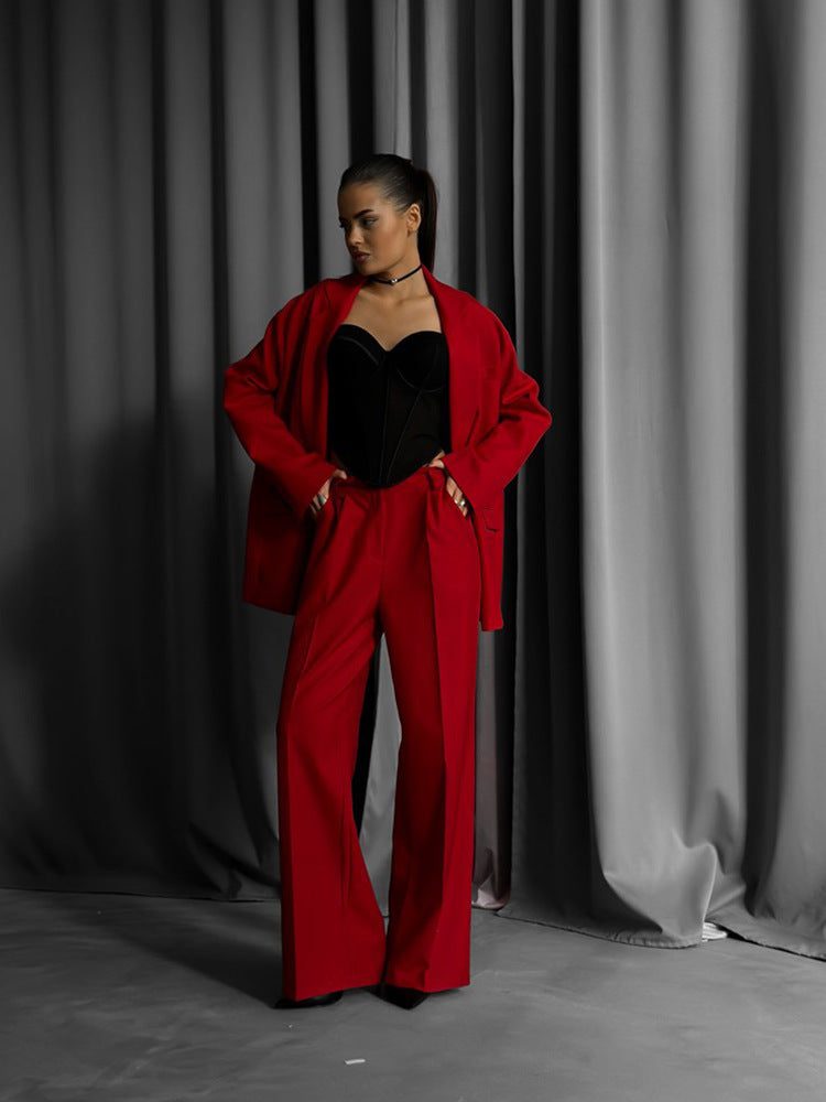 Damen Zweiteiler-Set Oversized Blazer Weite Hose Eveloria