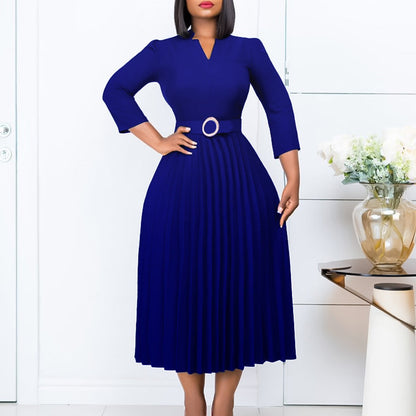 Damen Midikleid Plissé Optik Taillengürtel Eveloria