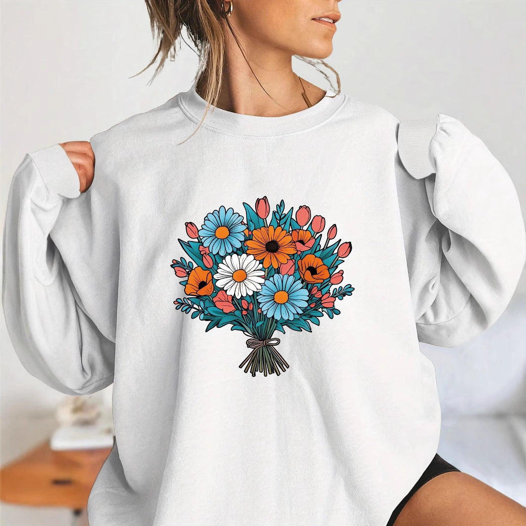 Damen Oversized Sweatshirt Florale Grafikdetails Grau