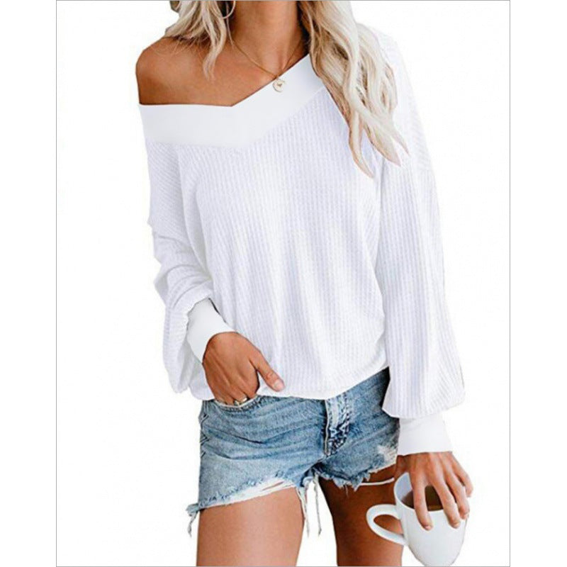 Damen Off-Shoulder Strickpullover Voluminöse Ärmel