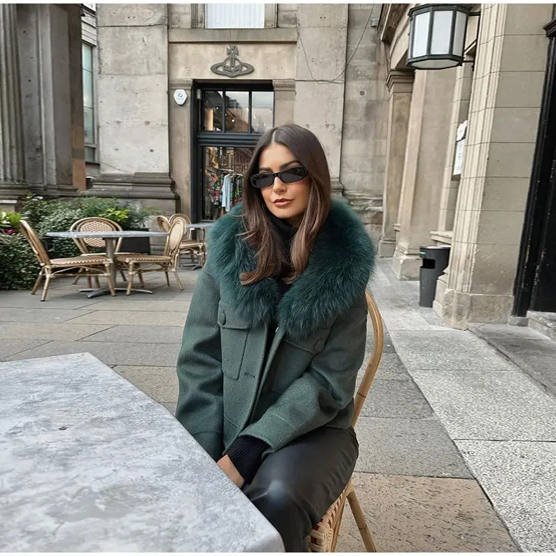Damen Winterjacke Abnehmbarer Kunstfellkragen Eveloria