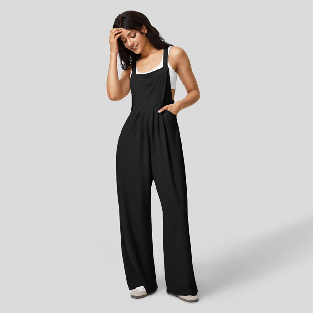 Damen Jumpsuit Weites Bein Elegantes Knopf-Design Eveloria