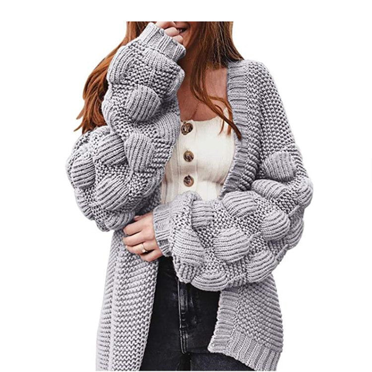 Damen Strickcardigan Voluminöse Ärmel Elegante Silhouette