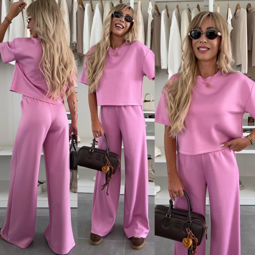 Damen Cropped Oberteil Set mit weiter Hose Eveloria