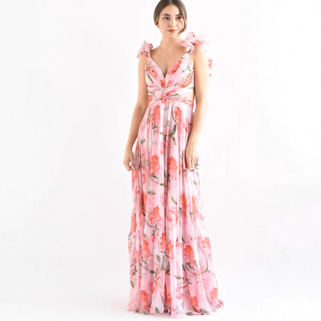 Damen Maxikleid Blumenmuster RüschenDetails Eveloria