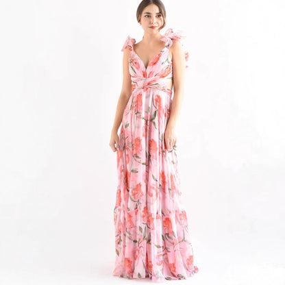 Damen Maxikleid Blumenmuster RüschenDetails Eveloria