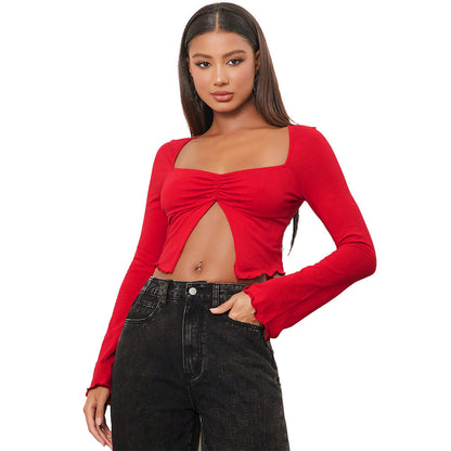 Damen Crop- mit Raffung Langärmlig Eveloria
