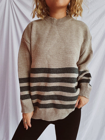Damen Strickpullover Breites Streifenmuster Eveloria
