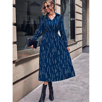 Damen Midi-Kleid Elastisch mit Kragen und Taillenband Eveloria - Eveloria