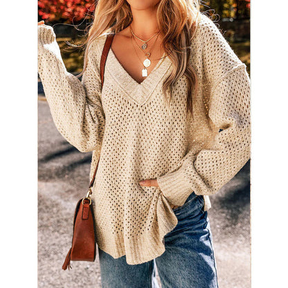 Damen Strickpullover Luftig Lochmuster Eveloria
