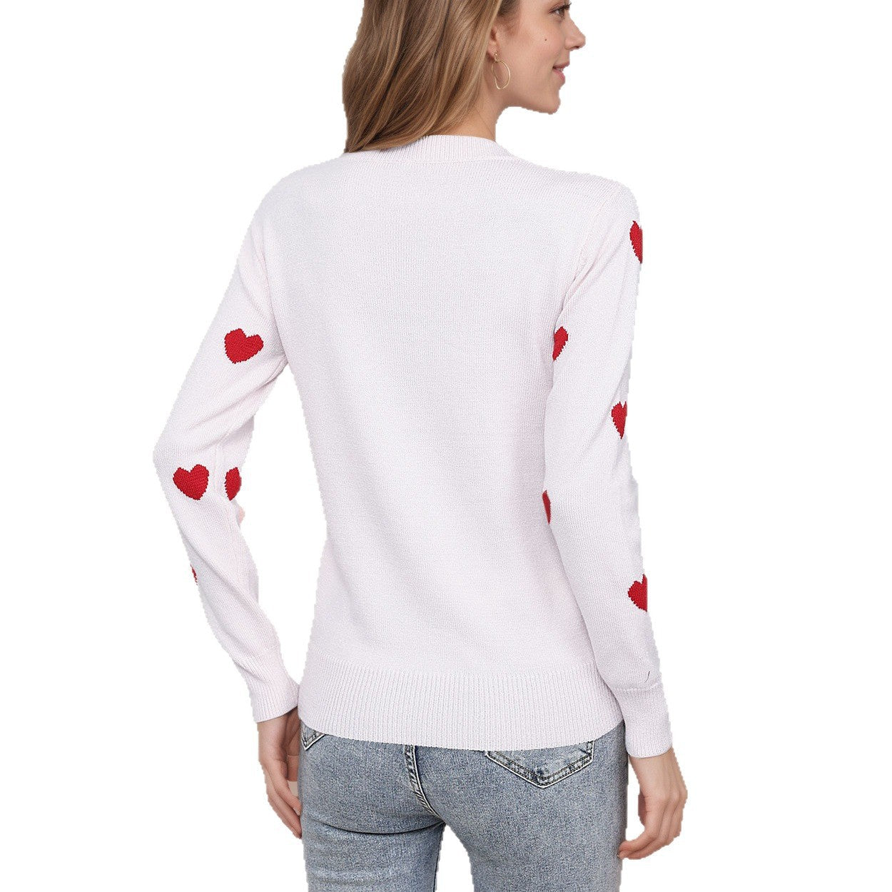 Damen Strickpullover Herz-Design Feine Struktur