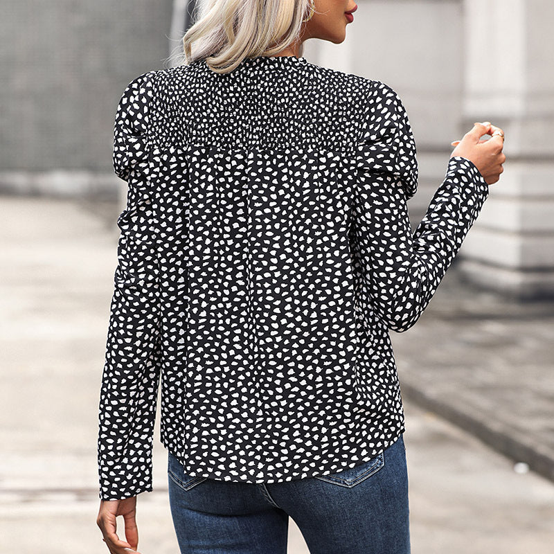 Damen Bluse Puffärmel Punktenmuster Eveloria