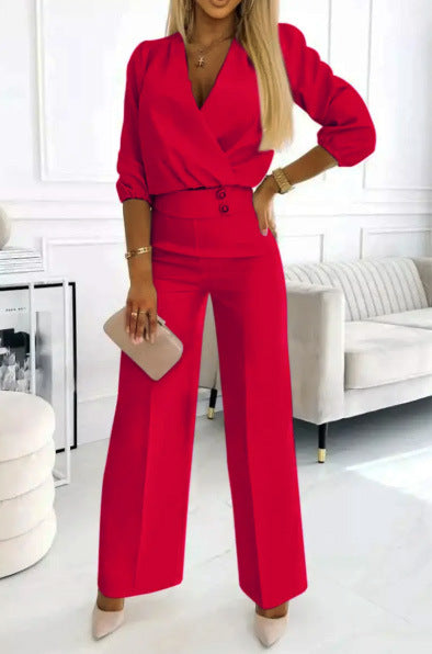 Damen Jumpsuit Wickeloberteil Hochtailliert Eveloria