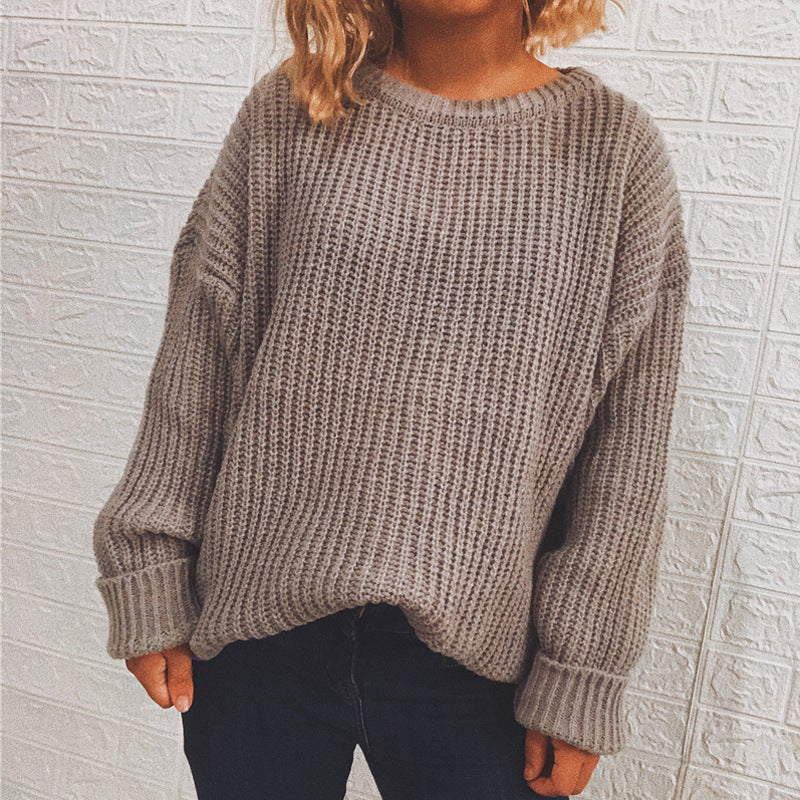 Damen Grobstrickpullover Oversized Lässig Schwarz Eveloria - Eveloria