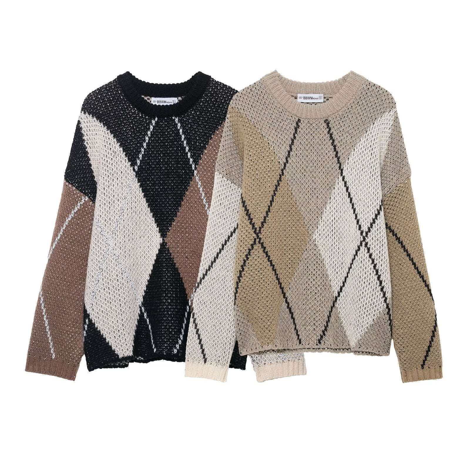 Damen Pullover Rautenmuster Modern Eveloria - Eveloria