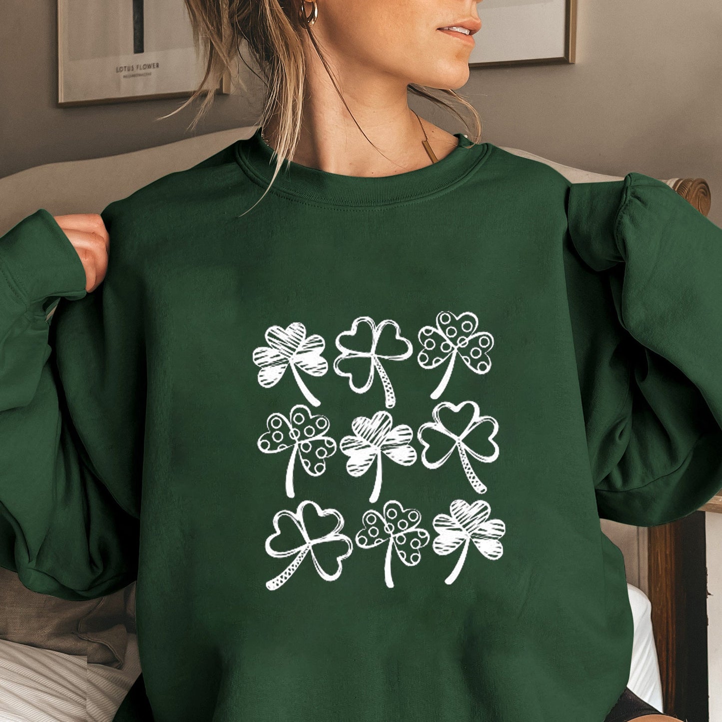 Damen Sweatshirt Kleeblatt-Motiv Eveloria