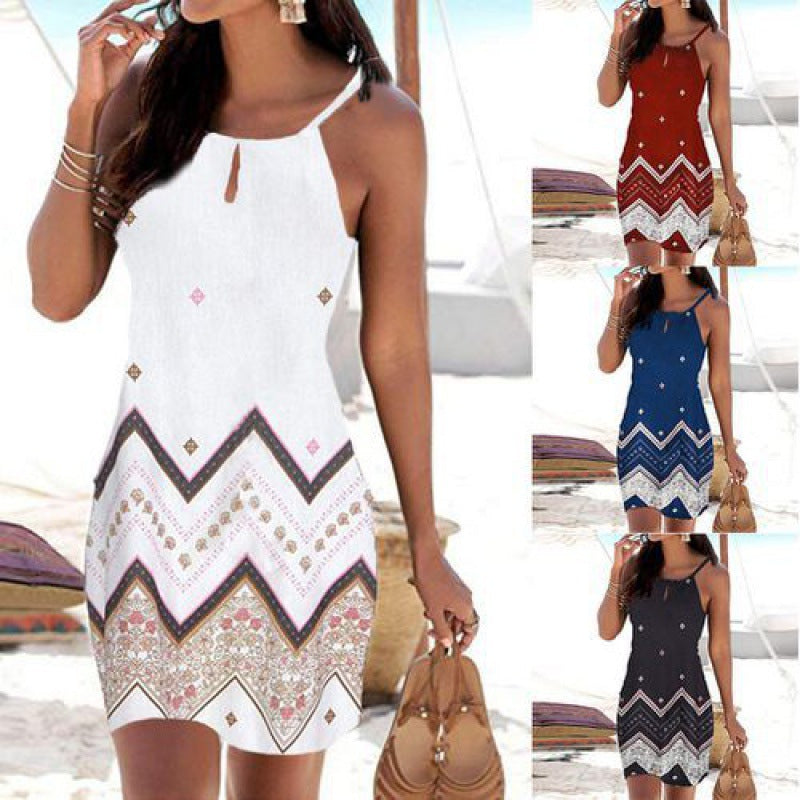 Damen Minikleid Tribal-Print Verstellbare Träger Sommerlich Eveloria - Eveloria