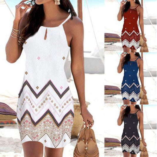 Damen Minikleid Tribal-Print Verstellbare Träger Sommerlich Eveloria - Eveloria