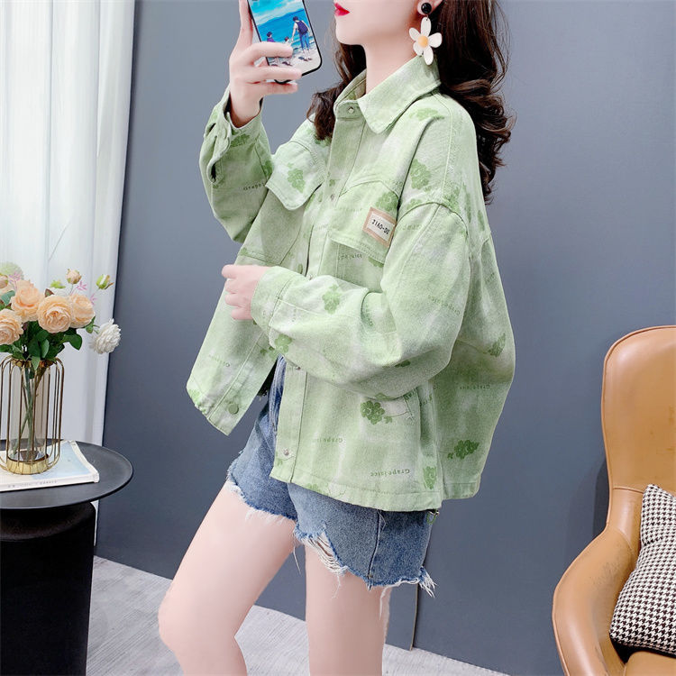Damen Denimjacke Floralmuster Blau Eveloria - Eveloria