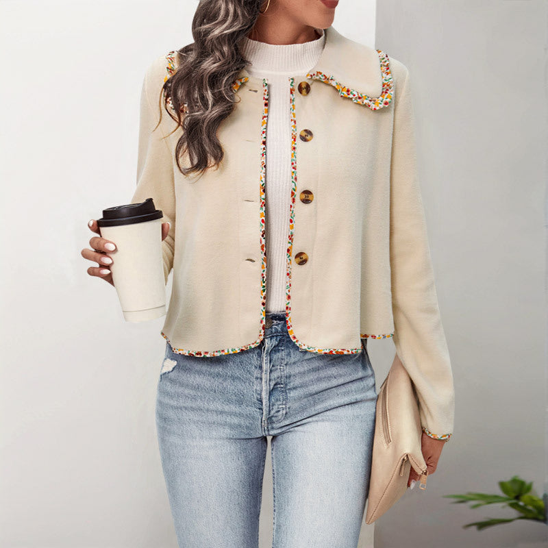 Damen Lässige Jacke Bunter Kragen Knopfdetails Eveloria