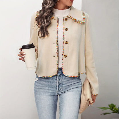 Damen Lässige Jacke Bunter Kragen Knopfdetails Eveloria
