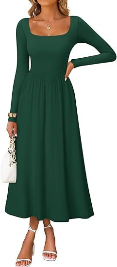 Damen Midi-Kleid mit Quadratausschnitt und langen Ärmeln Eveloria