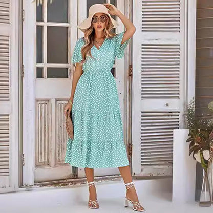 Damen Maxikleid A-Linie Rüschen Eveloria