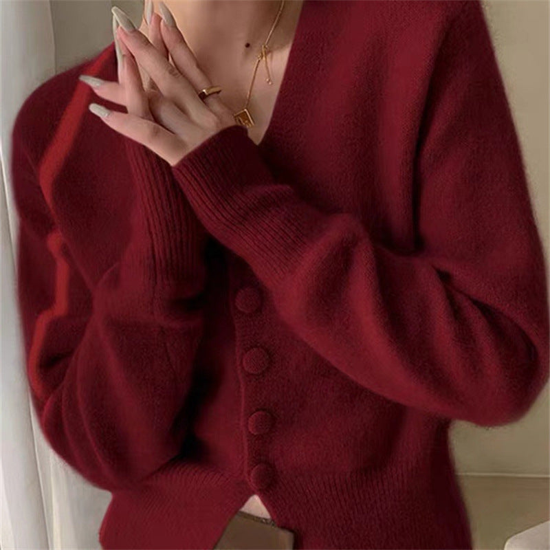 Damen Strickcardigan V-Ausschnitt Knopfdetails Beige