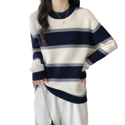 Damen Pullover Farbenfrohes Streifenmuster Eveloria