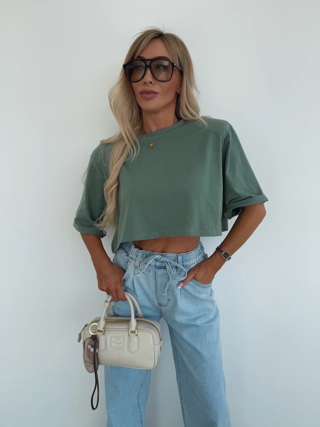 Damen Cropped T-Shirt Weite Ärmel Hochwertiges Material Eveloria