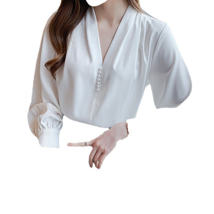 Damen Bluse Rüschenärmel Perlknöpfe Eveloria