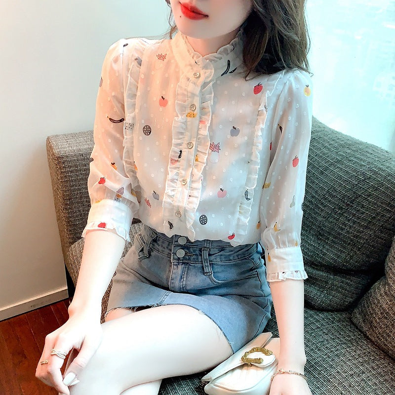 Damen Bluse Floralmuster Geraffte Ärmel