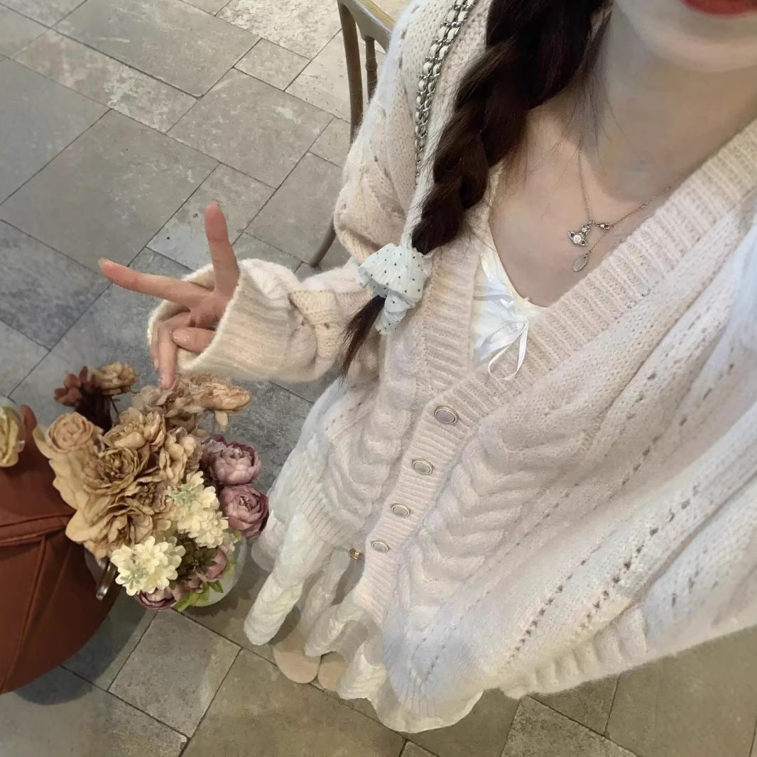 Damen Strickjacke Zopfmuster Floral Eveloria - Eveloria