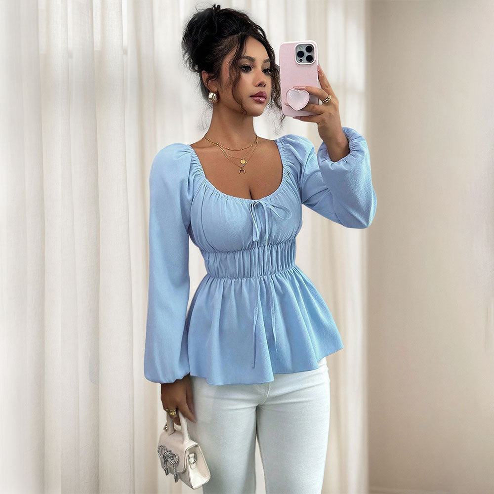 Damen Bluse Lässig Tailleneinsatz Voluminöse Ärmel Eveloria - Eveloria