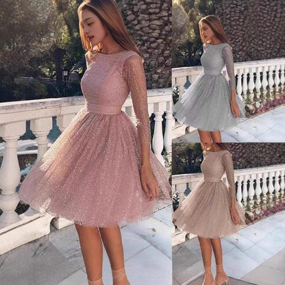 Damen Tüllkleid Langärmlig Glitzernd Eveloria
