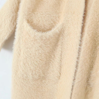 Damen Langstrickmantel mit Kapuze und Taschen Eveloria