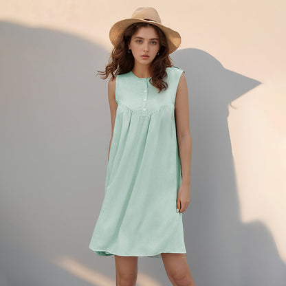 Damen Sommerkleid mit Knöpfen und Raffung seitlich Eveloria