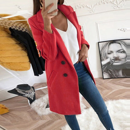 Damen Longblazer Doppelter Knopfleiste Wärmer Eveloria