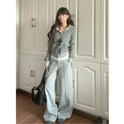 Damen Strickjacke Reißverschluss Bequem Grau Eveloria