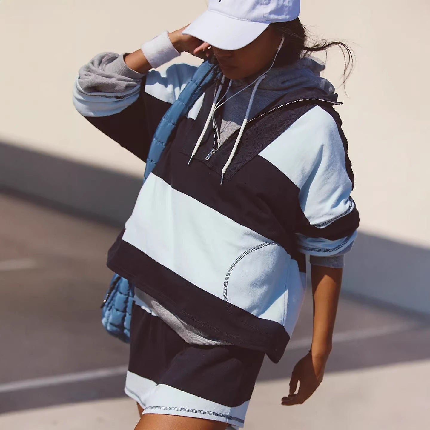 Damen Sportset Kurzarm-Hoodie Shorts Baumwolle Bequem Grau - Eveloria