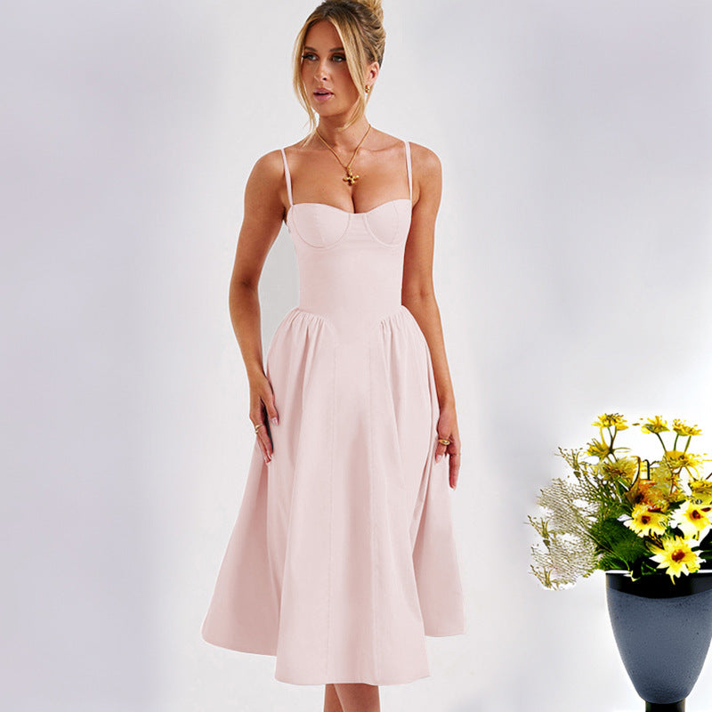 Damen Midi-Kleid Herzausschnitt Schwingrock Eveloria