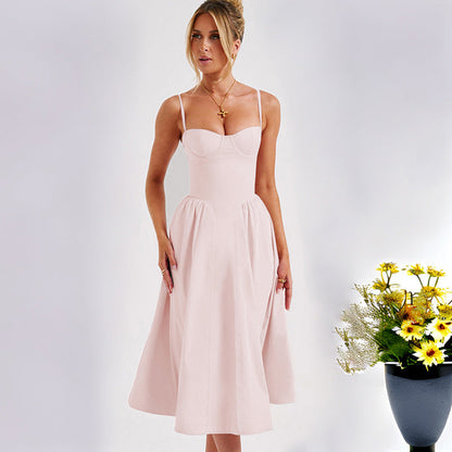 Damen Midi-Kleid Herzausschnitt Schwingrock Eveloria