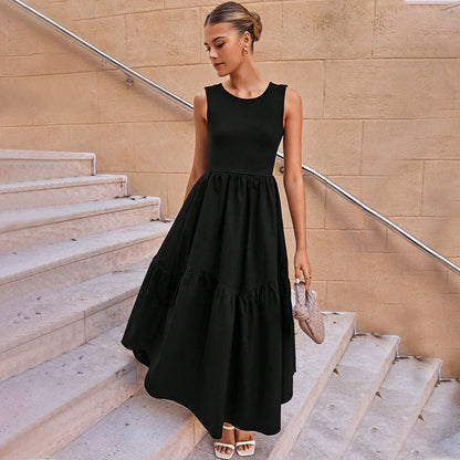 Damen Maxikleid Ärmellos Stufenrock Retro Schwarz - Eveloria