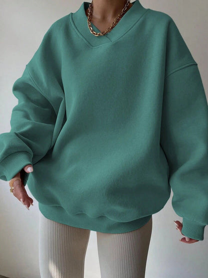 Damen Oversized Sweatshirt V-Ausschnitt Breiter Bund Eveloria