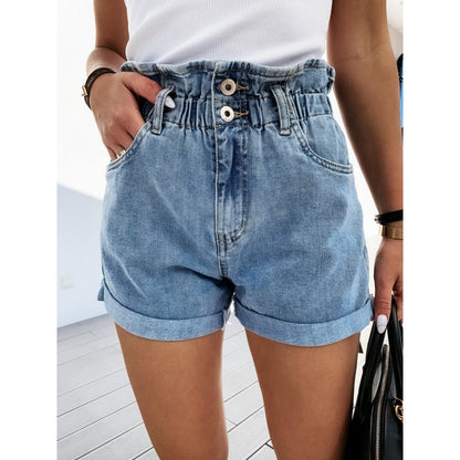 Damen Hochgeschlossene Jeansshorts Elastisch Eveloria