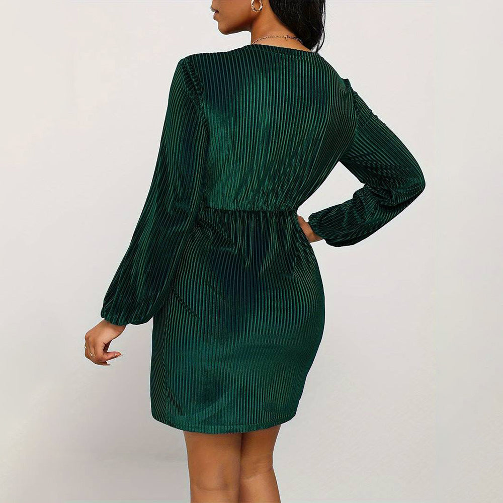 Damen Wickelkleid V-Ausschnitt Rüschen