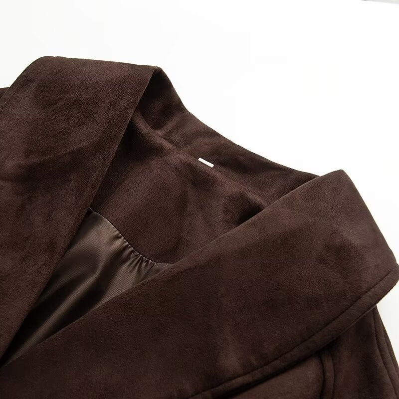 Damen Kurzjacke Breiter Kragen Taillengürtel Eveloria