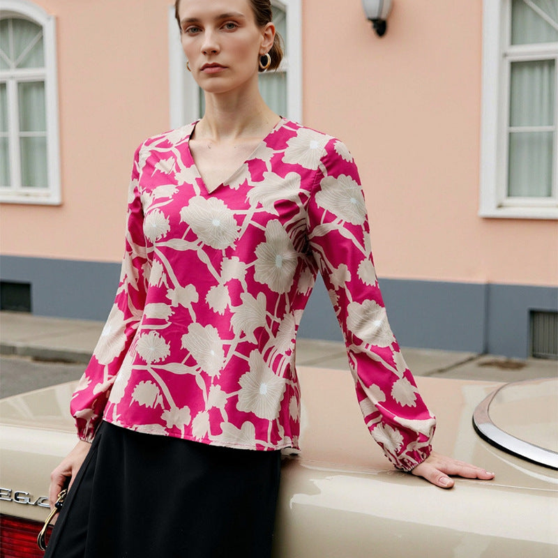 Damen Bluse Floralmuster Weiches Jersey