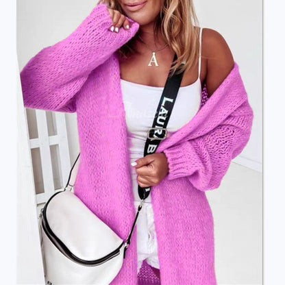 Damen Strickcardigan Offen Luftige Maschenstruktur Große Ärmel Beige